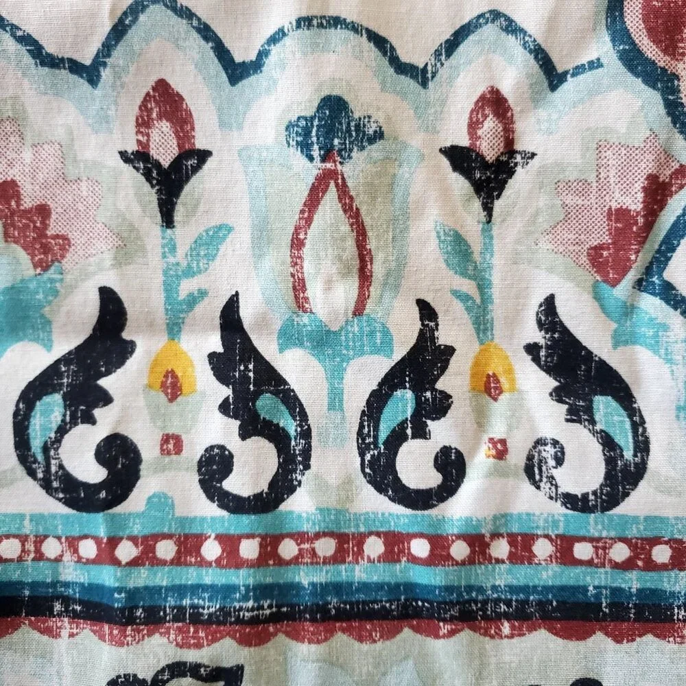 NWOT BHG Shower Curtain 4 Tassel Medallion Boho Block Print Ethnic Cotton Blend